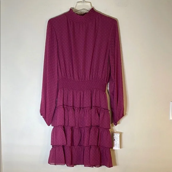 NWT. Nanette Lepore 12 Raspberry Radiance High Neck Long Sleeve Dress. - Picture 2 of 12